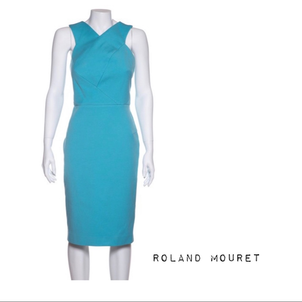 Roland Mouret Luxury Midi 
Aqua Stretch Knit Canvas 'wilton' Casual Dress